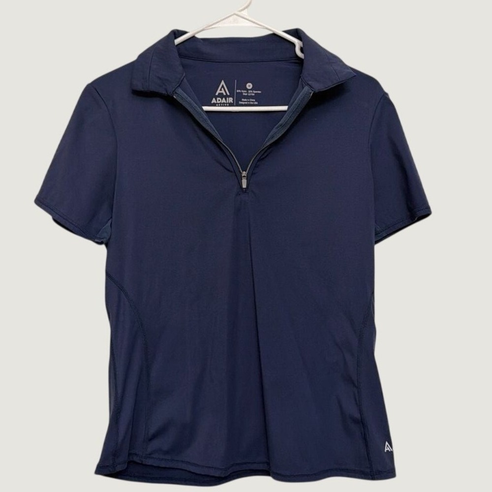 Adair Active Womens Navy Blue Quarter Zip Short Sleeve Athletic Polo Top‎ Size M